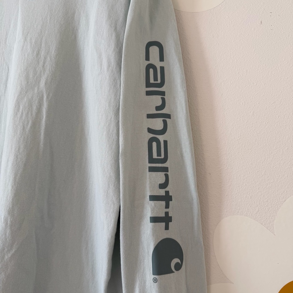 EUC Carhartt Heavyweight Dearborn Loose LS Logo Sleeve Long Sleeve T-Shirt Mint - Picture 5 of 10
